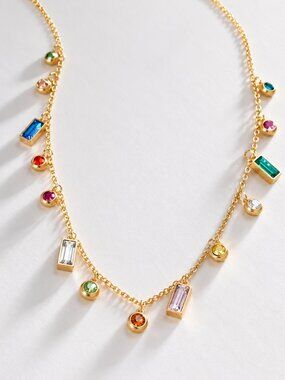 18K Gold Multicolor Crystal Charm Necklace MOS Collection